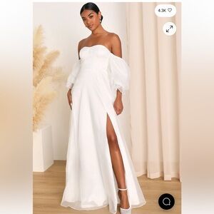 Lulus True Excellence White Bustier Off-The-Shoulder Gown Size Medium
